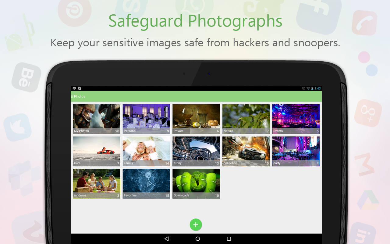 Official App Lock & Gallery Vault interface screenshot: gallery vault on a tablet-sized interface