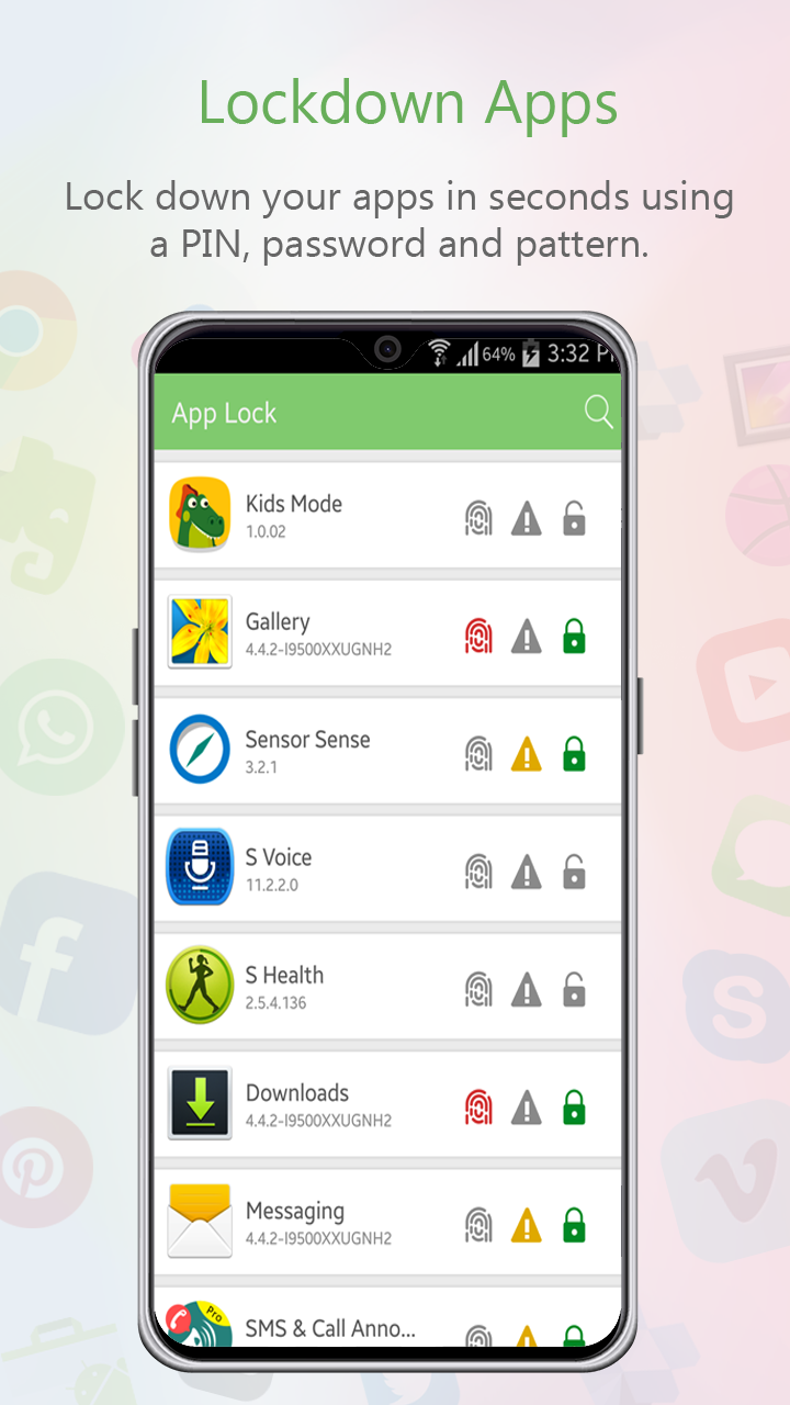 Official App Lock & Gallery Vault interface screenshot: app-lock controls